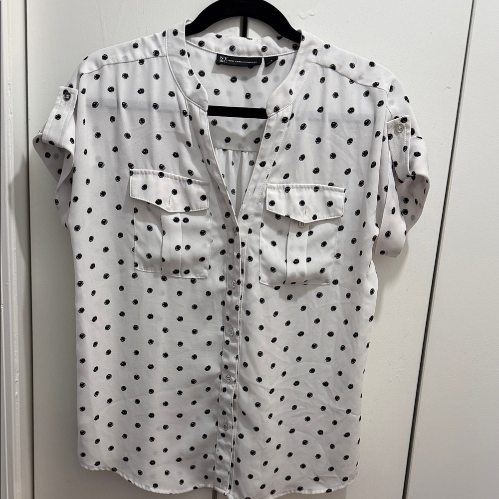 New York & Company Black and White Polka Dot Blouse